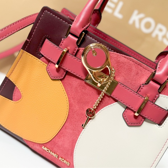 Michael Kors Hamilton Small Satchel Shoulder Bag Graphic Logo Light Berry Multi - Picture 12 of 14